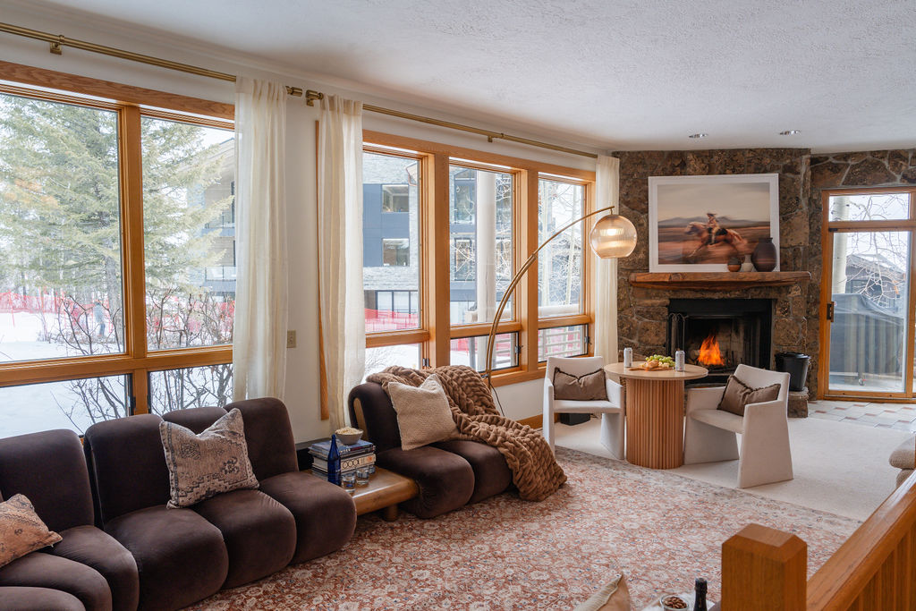 Living Room with Fireplace and Jackson Hole Mountain Resort Views