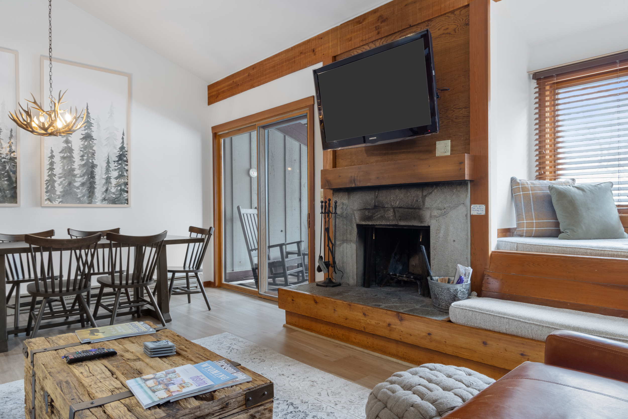 Living Room with Wood Burning Fireplace