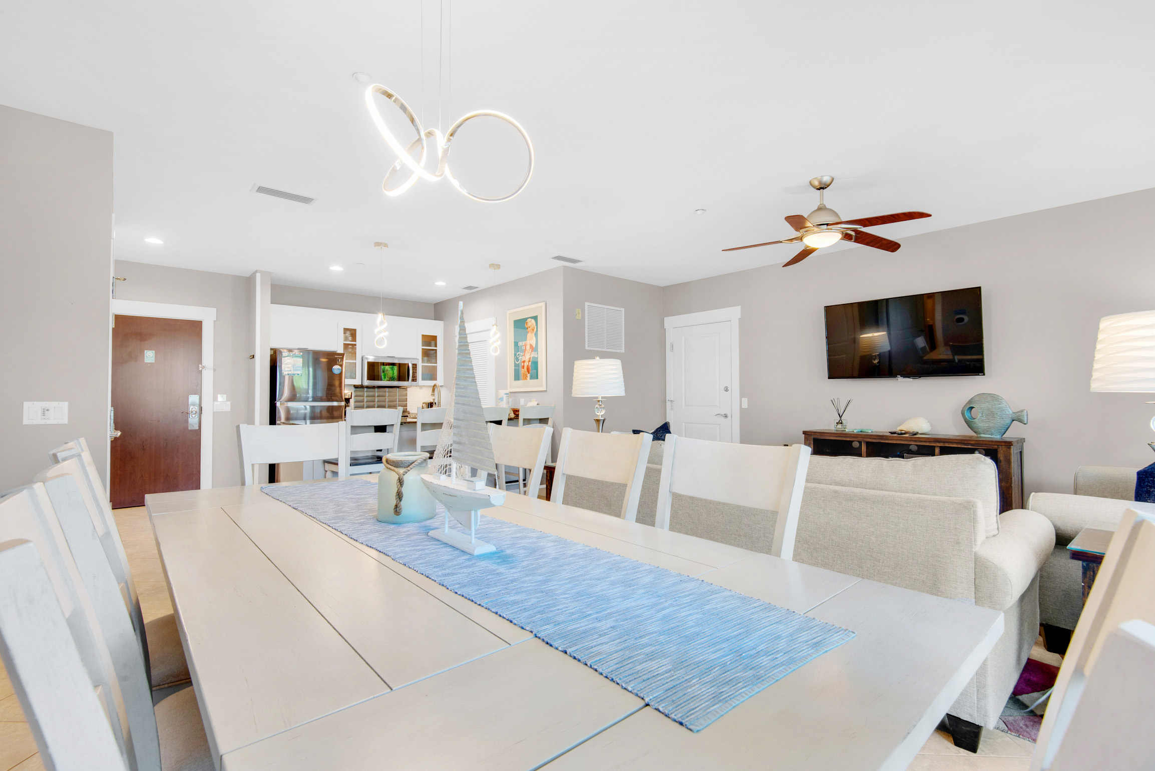 View from dining to living/kitchen area