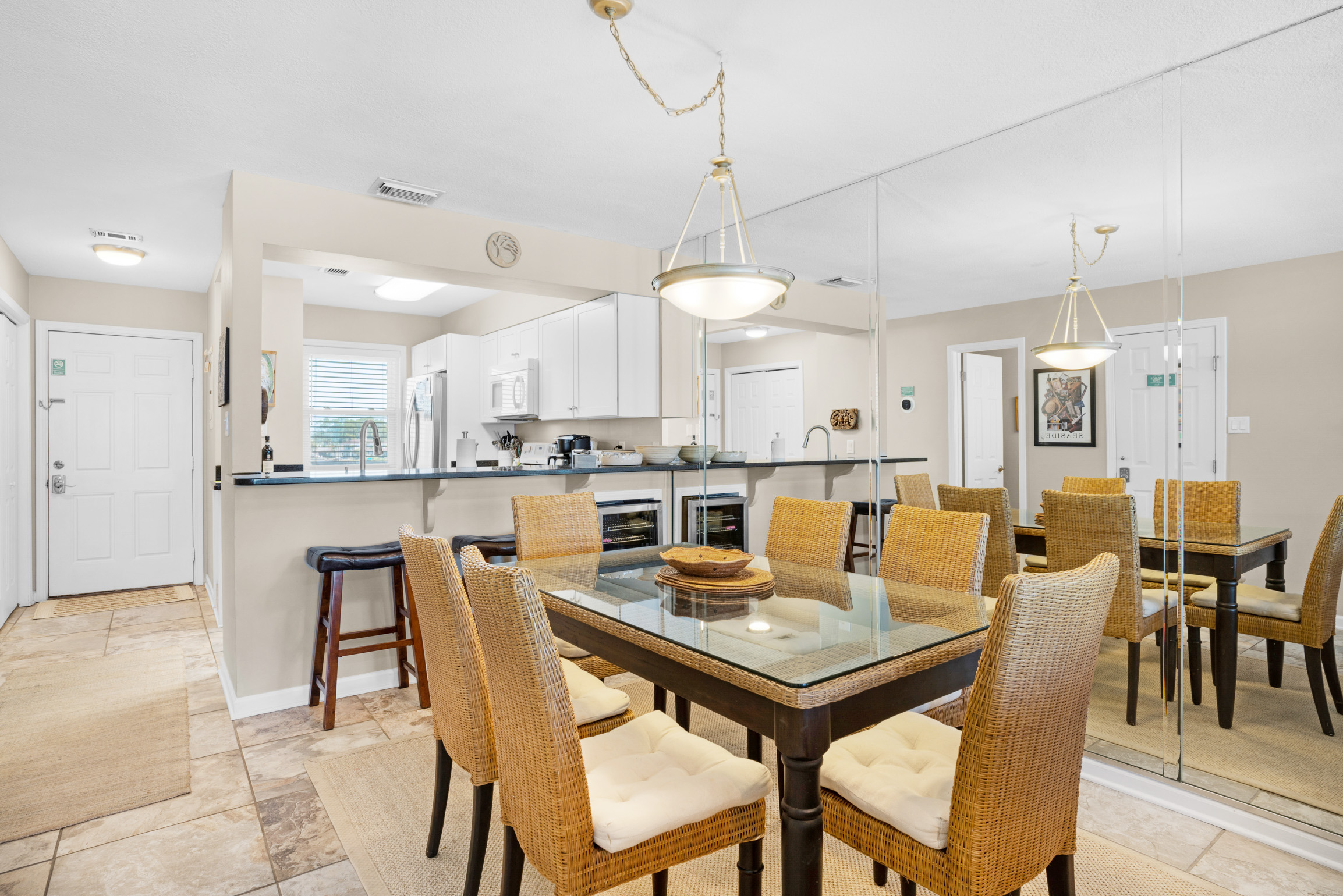 Dining table plus eat-in bar seating