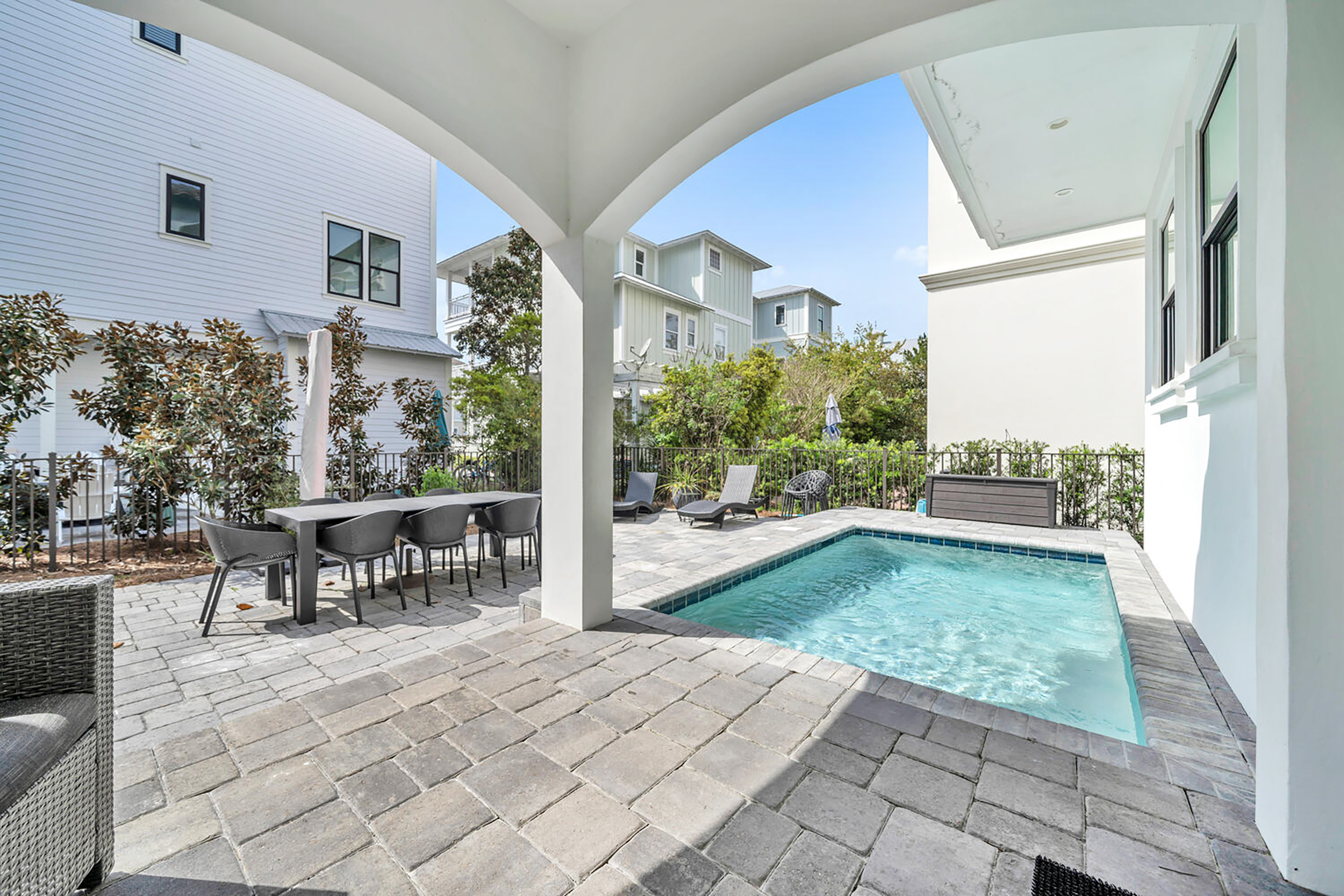Step out back to the private pool