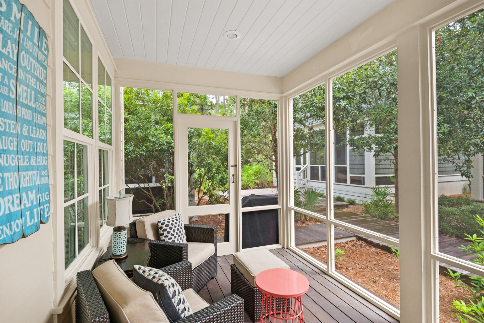 Screened in patio seating