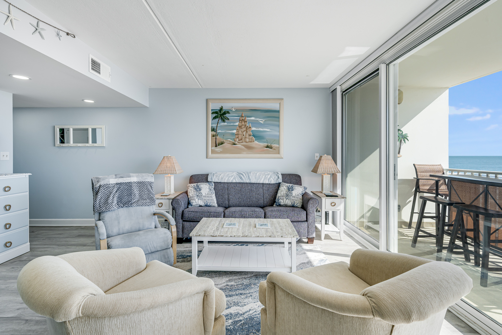 Enjoy the cozy atmosphere with the couch that also serves as a sleeper.