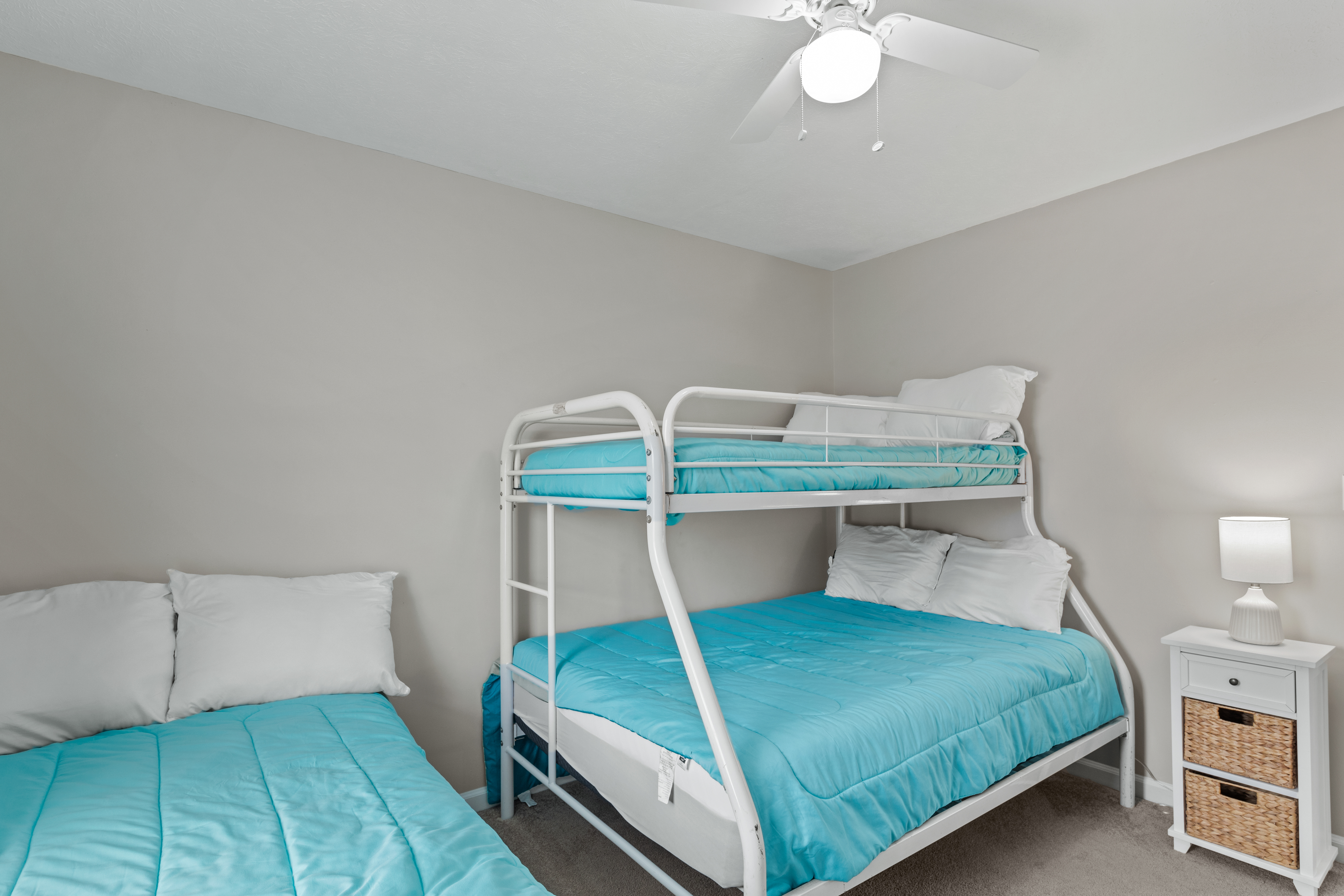 Features a Pyramid Bunk, with Twin over Full, as well as a Twin Bed.