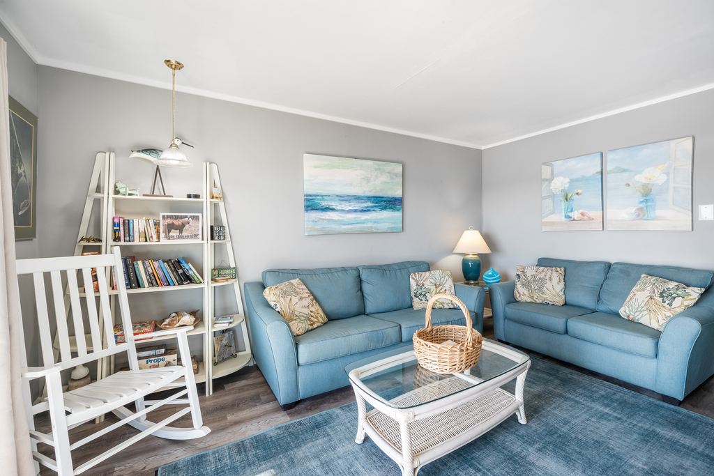Comfortable, Beachy Furnishings and decor throughout.