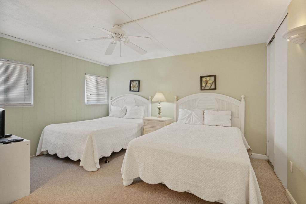 The Bedroom has 2 Plush Queen Beds.