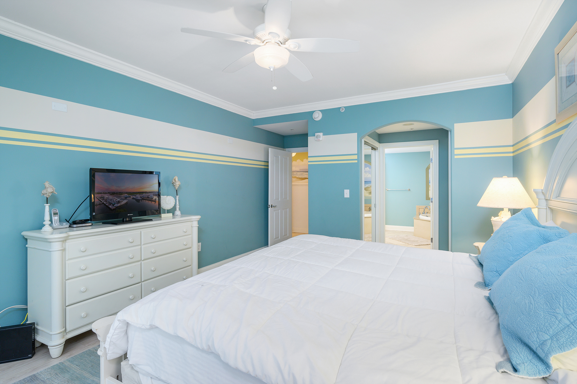 Enjoy a plush King Bed and the Flat Screen TV