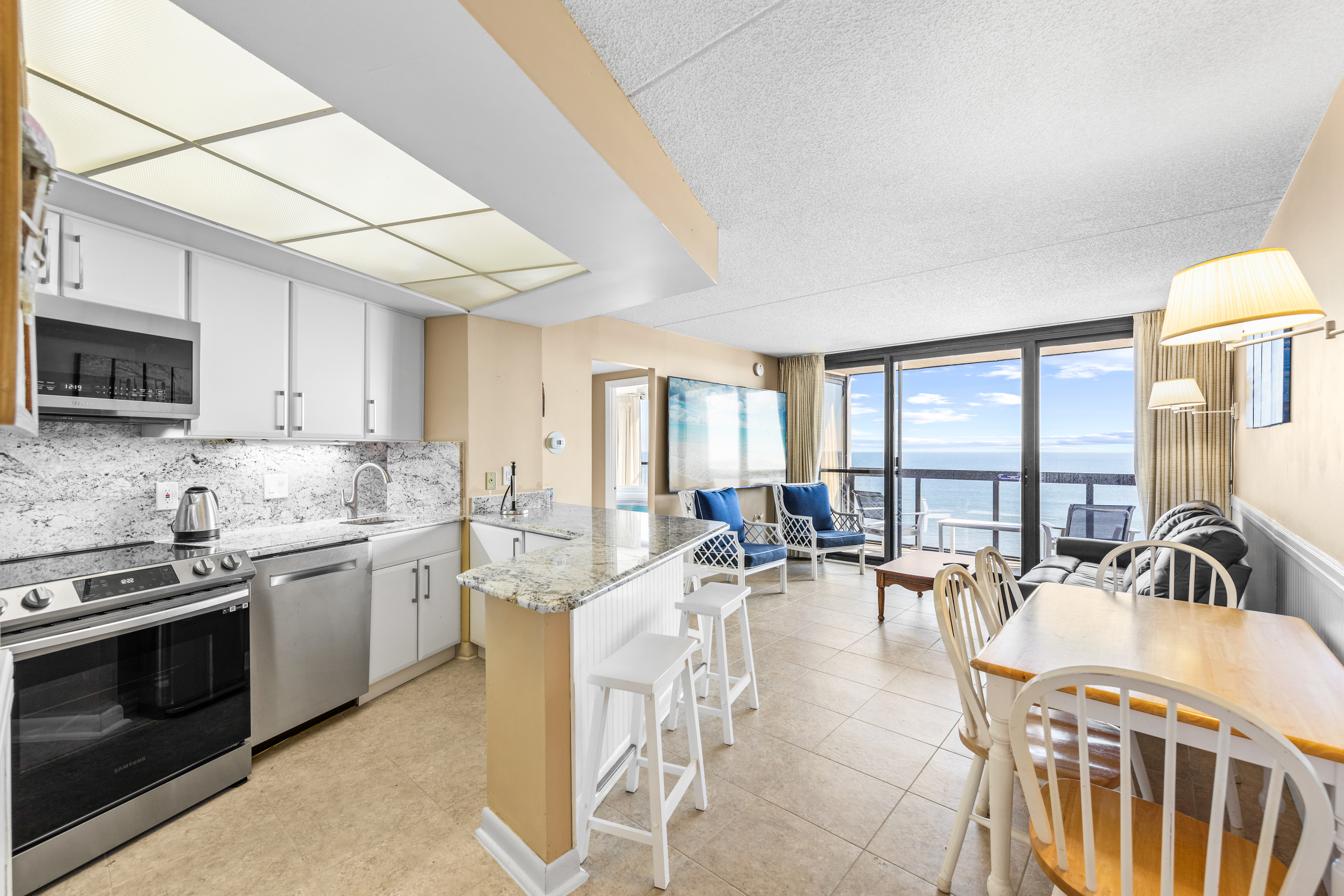 Whip up a gourmet meal in his fully stocked kitchen.