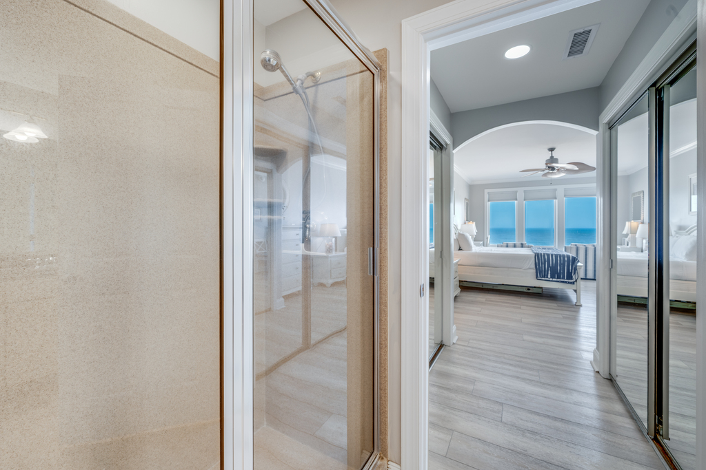 The custom Walk-In Shower is a great way to refresh after a day on the Beach!