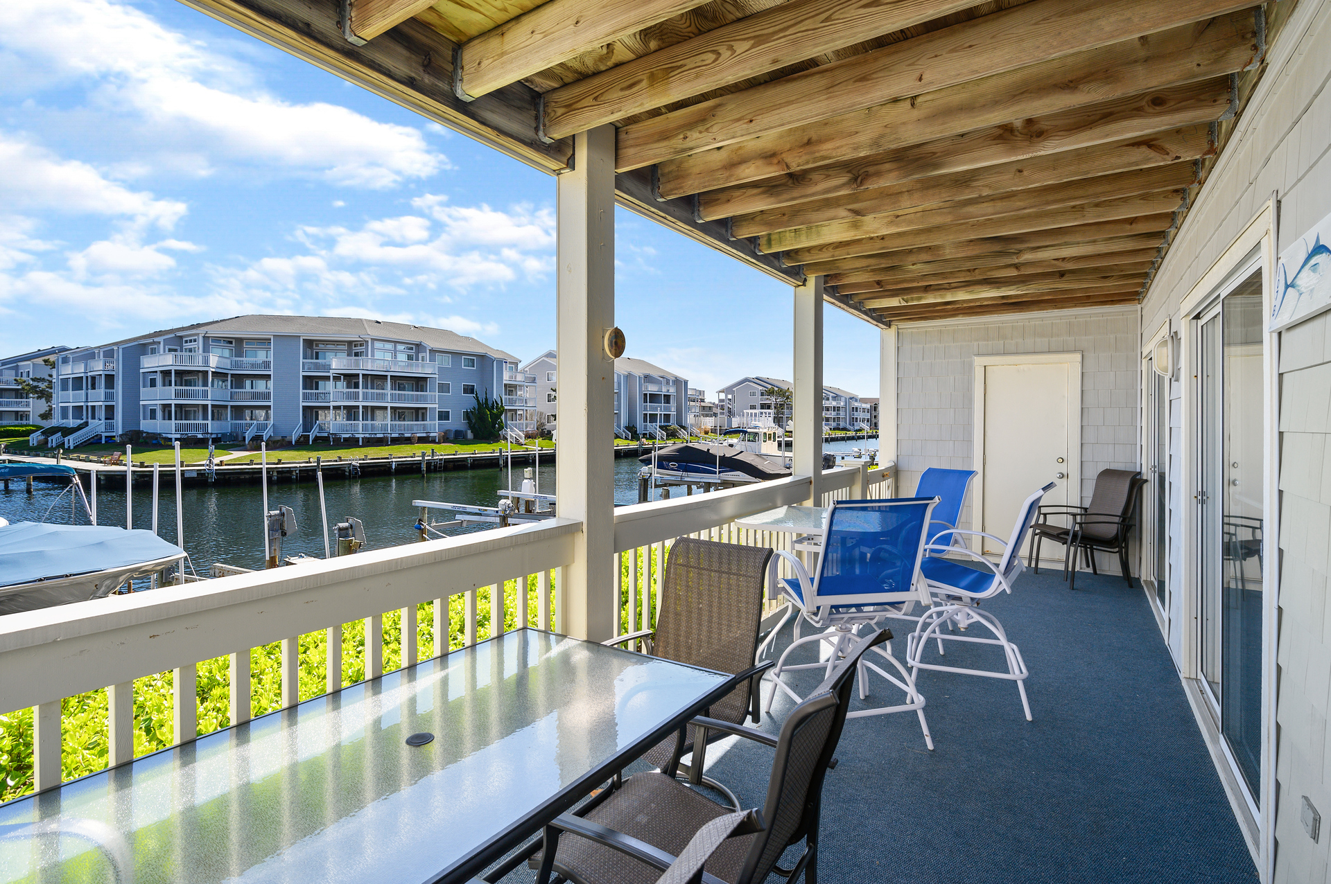 There is plenty of seating to slip out with your morning coffee or have a relaxing meal out by the water
