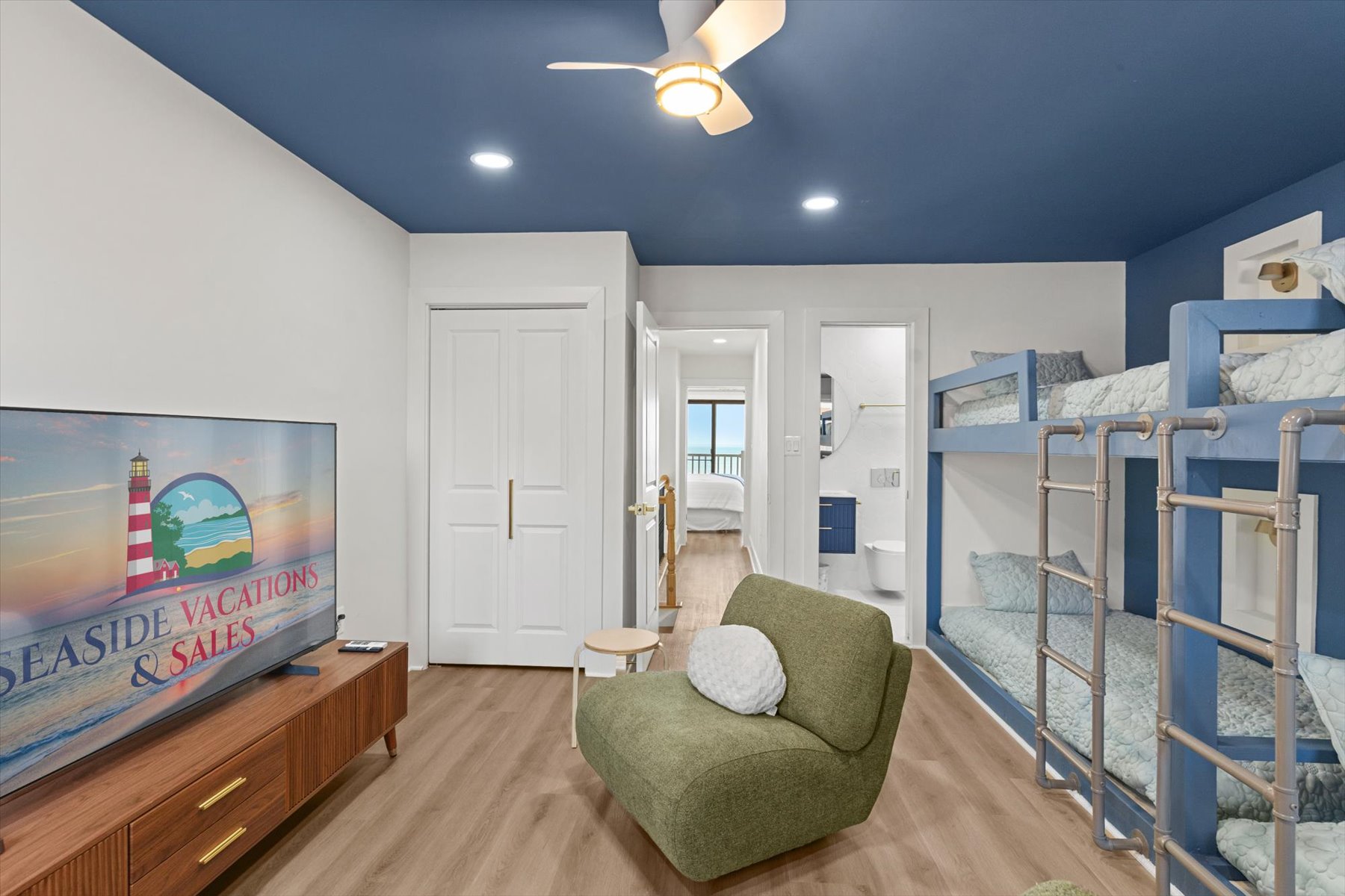 Sit back and catch your favorite movies on the flat screen.