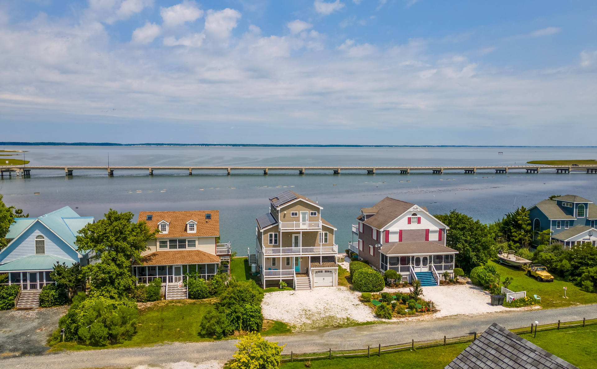 This glorious Waterfront Home sits perched on the Chincoteague Bay.