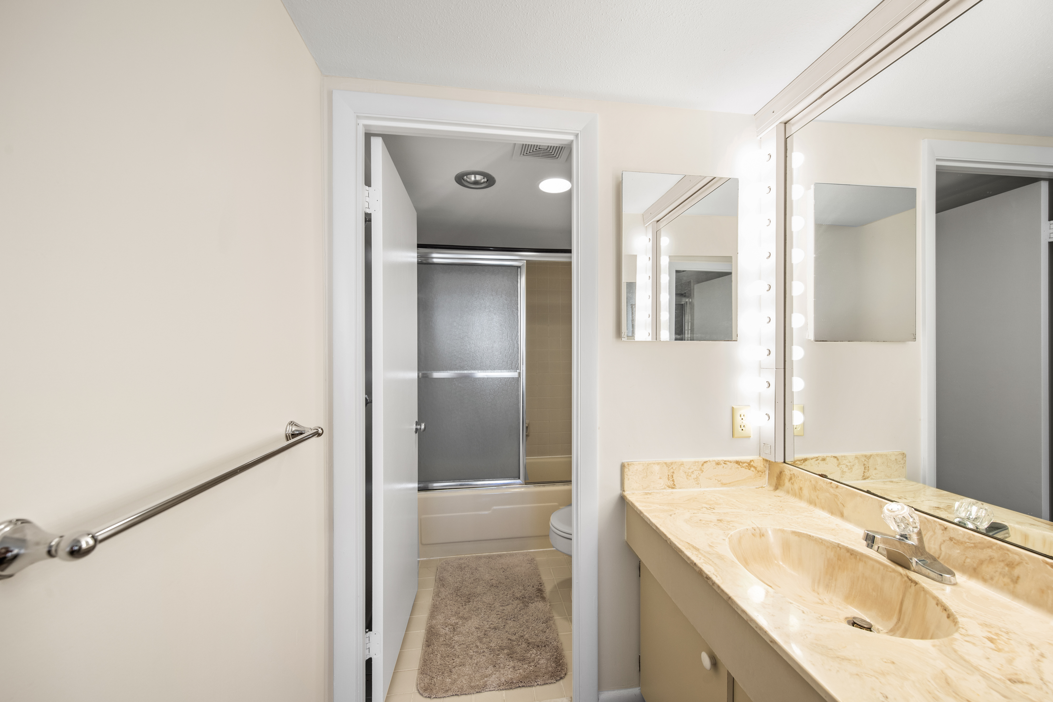 Get ready for the day at this big vanity in the Primary.