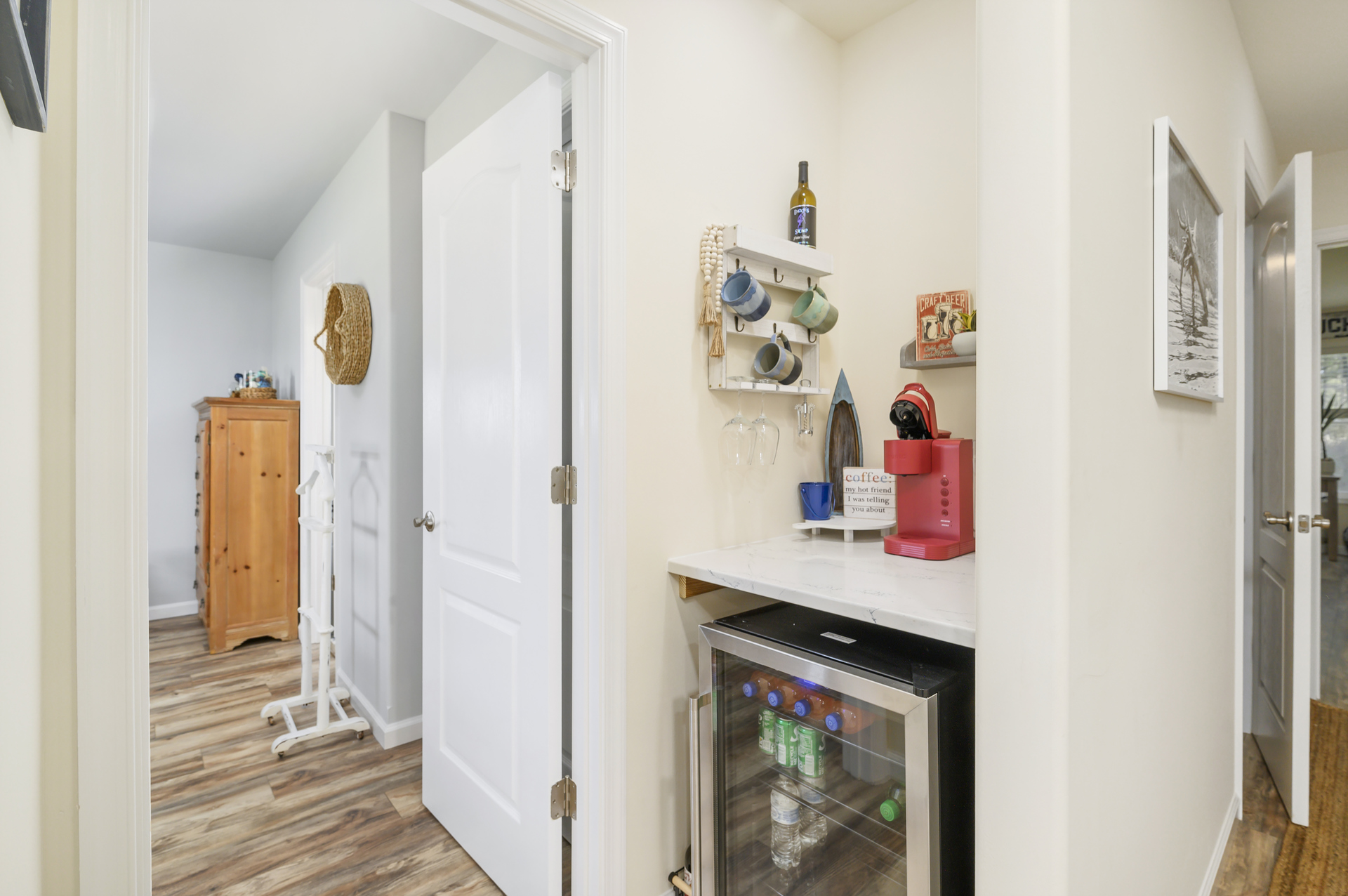 Chill your beverages in the Wine Cooler or grab a cup of coffee from the Coffee Bar.