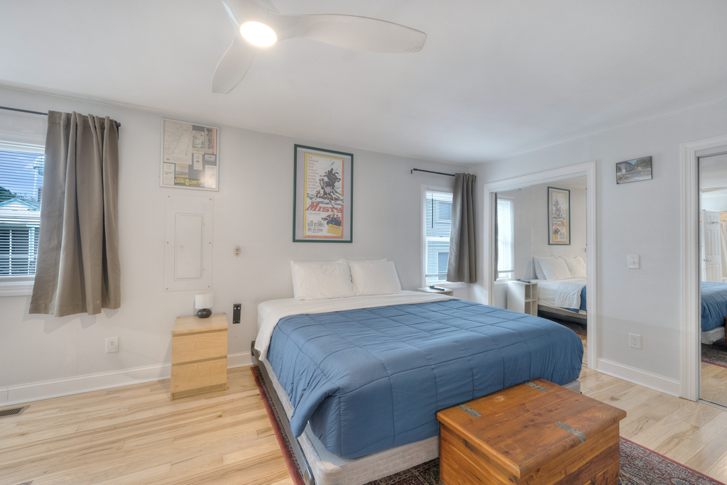 Bedroom 1 is on the 1st Floor and is the Primary Bedroom with a comfy King Bed, and Attached Full Bath.