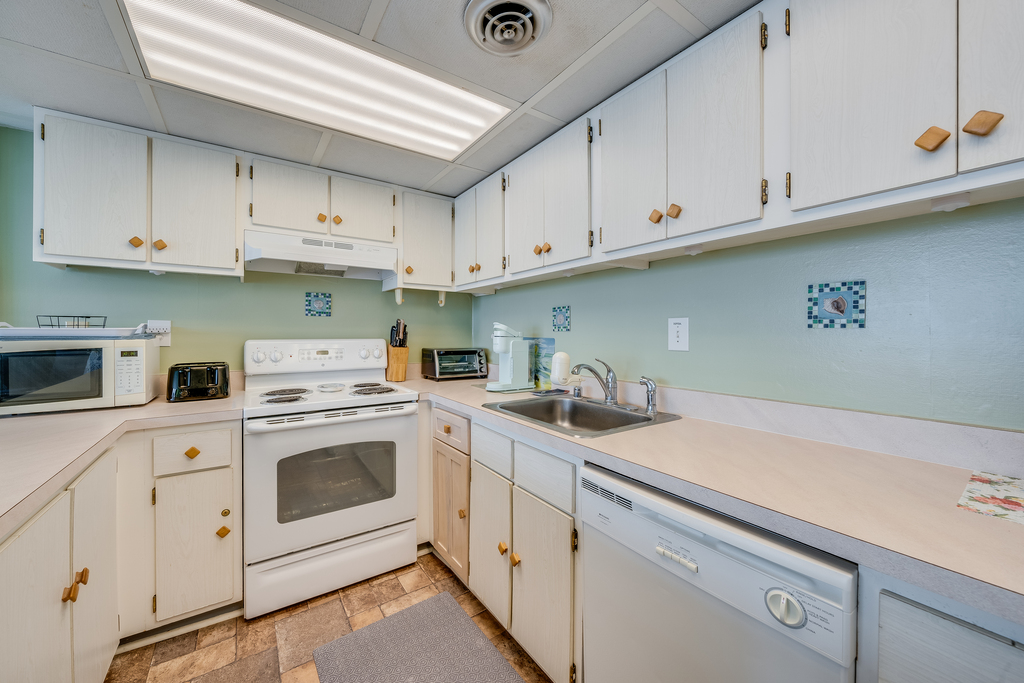 This kitchen is well equipped with all the conveniences of home