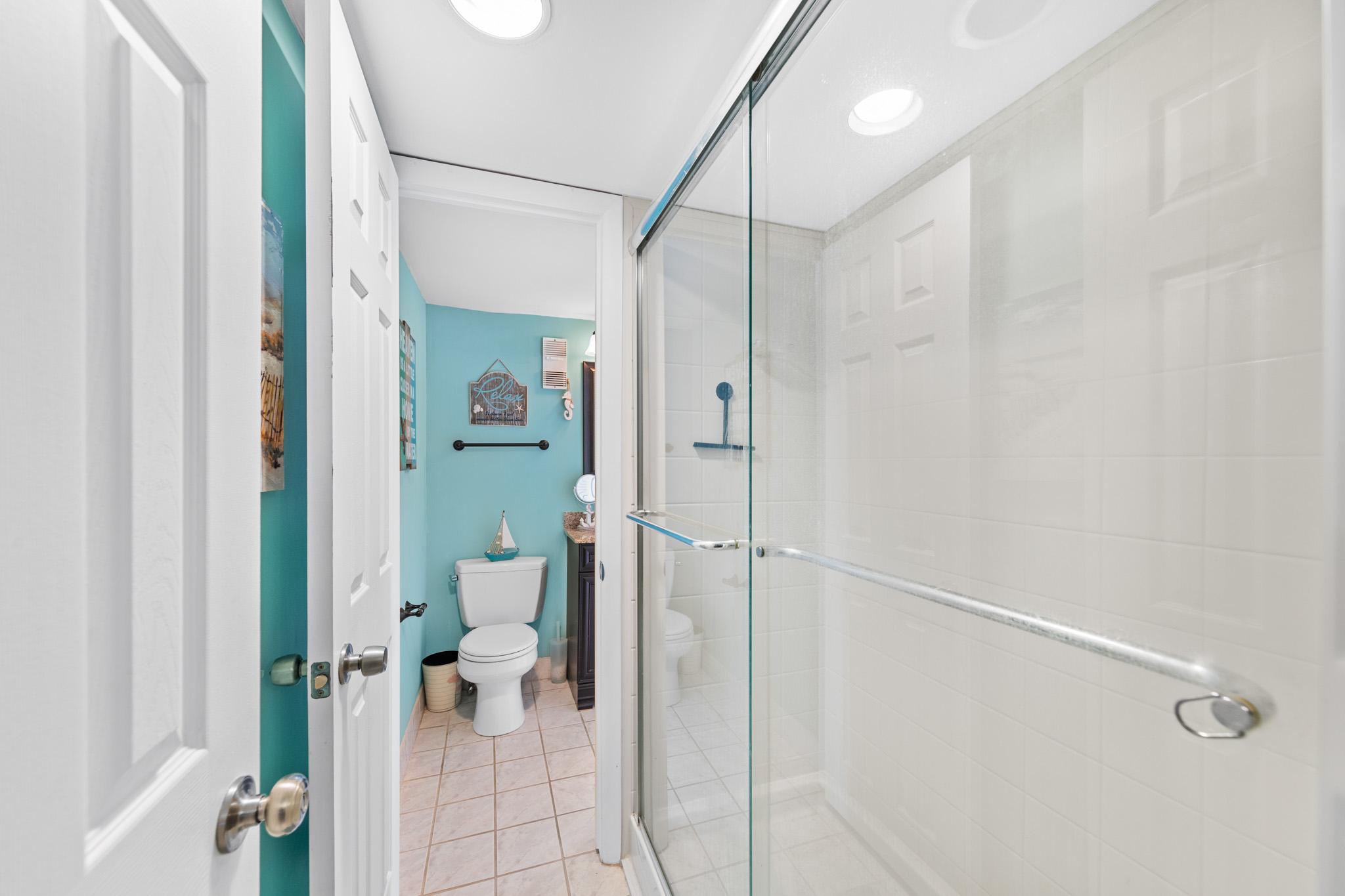 This Gorgeous, Newly Remodeled Bathroom is accessible from Bedroom 2.