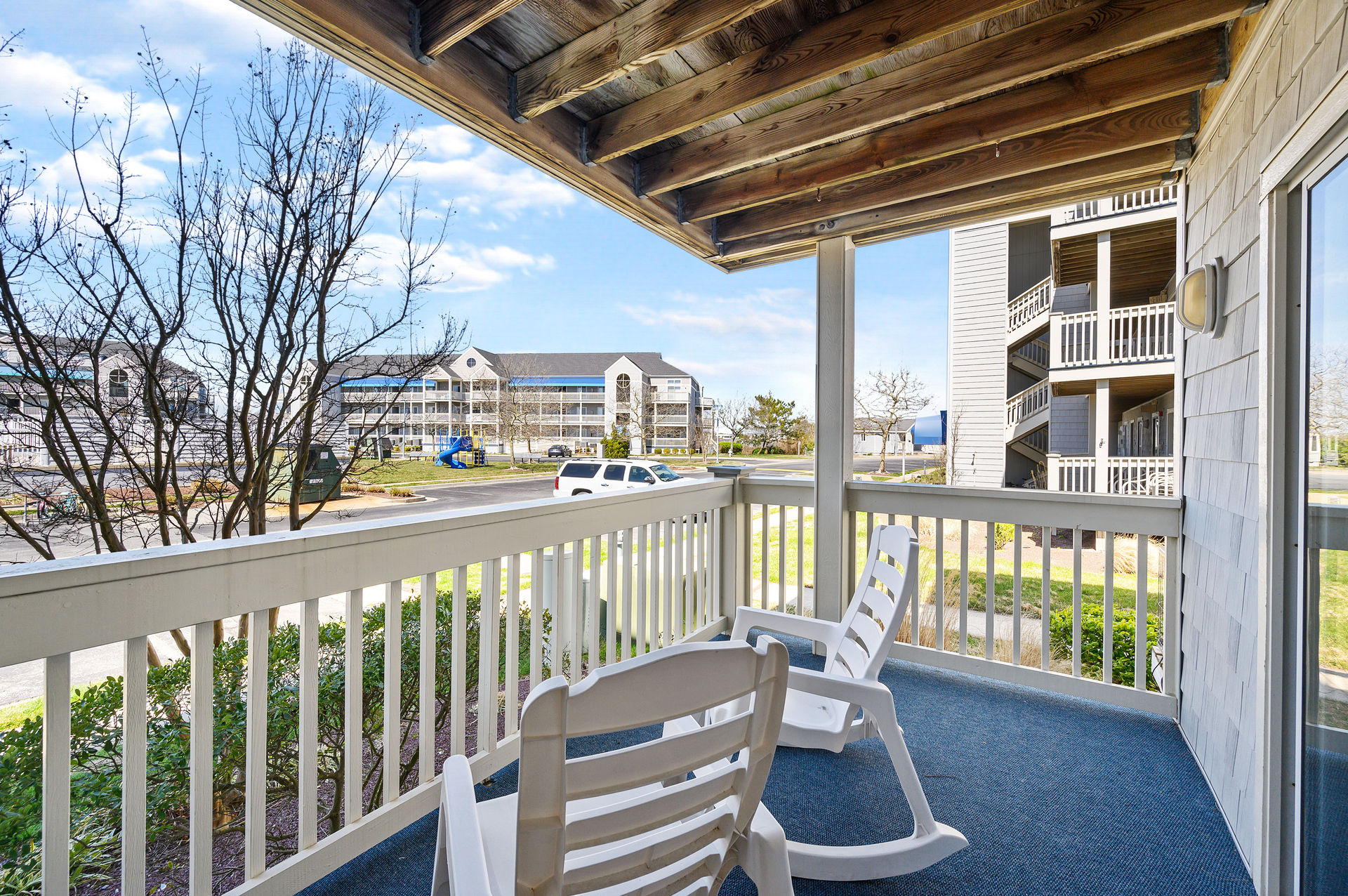 Relaxing on the front patio is no problem with these comfortable rocking chairs