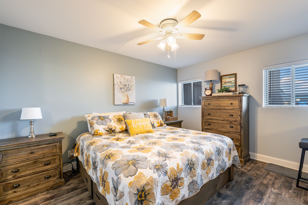 The Bedroom features a Plush King Size Bed!