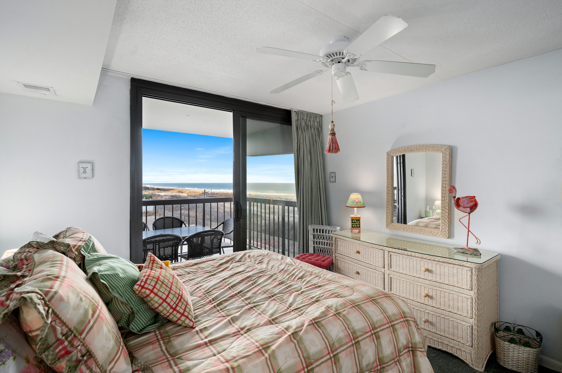 Sink into the Cozy Queen Bed and and enjoy the Satellite TV.