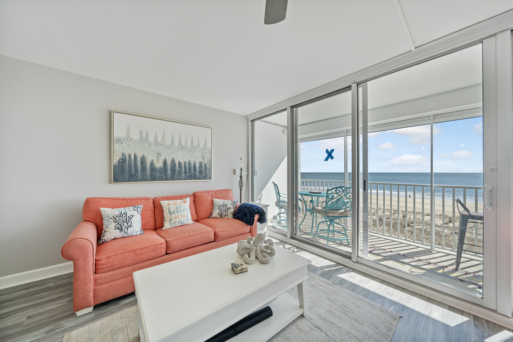 Sink into the plush couch and relax all while taking in the views of the Beach and Ocean.