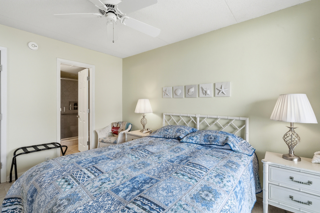 Drift away to dream land in this cozy queen bed while listening to the sounds of the ocean.