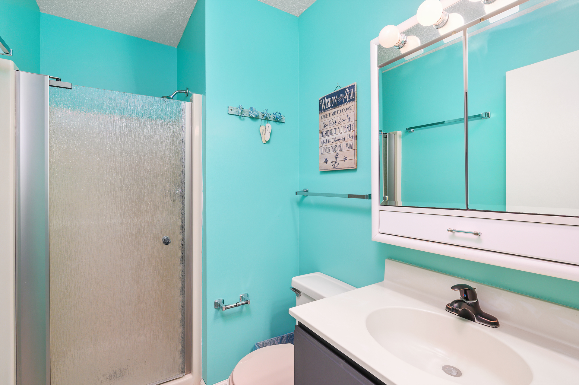 Walk-in shower is perfect to rinse off the hot summer sun.