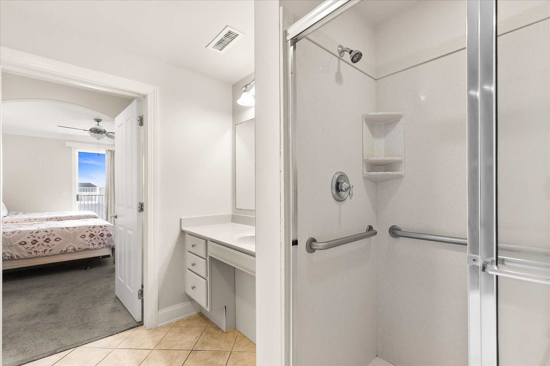 The Primary Bath is handicap friendly.