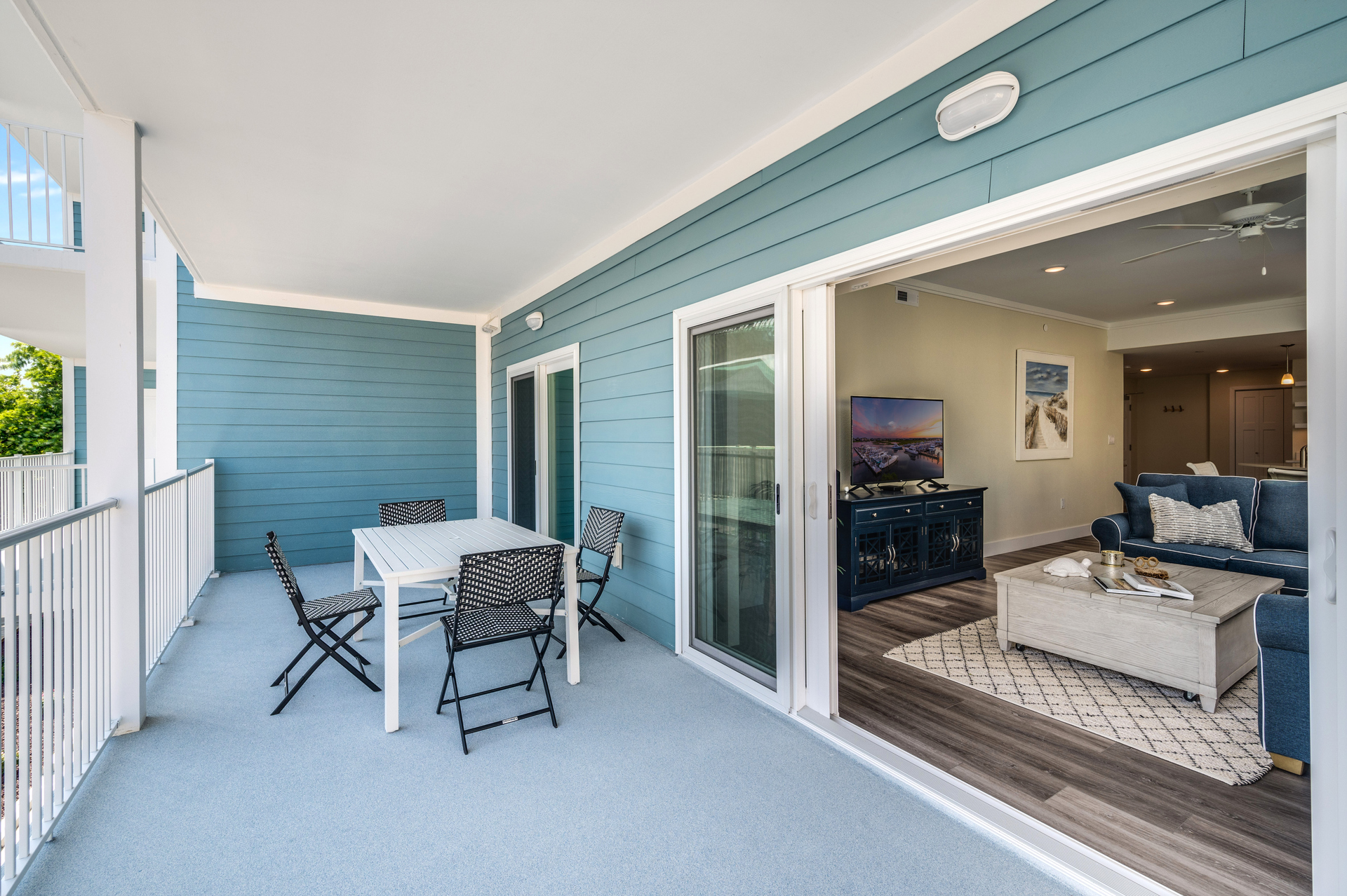 The outdoor table is perfect for dining or a family game night!