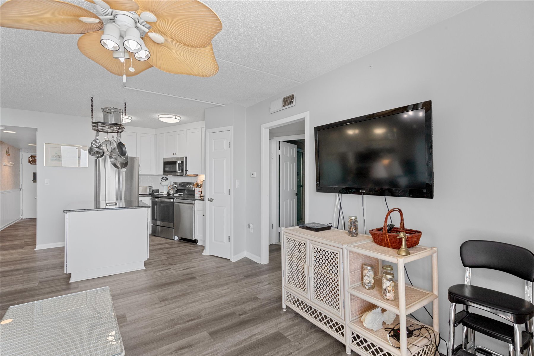 Enjoy the comforts of home with the Flat Screen TV.