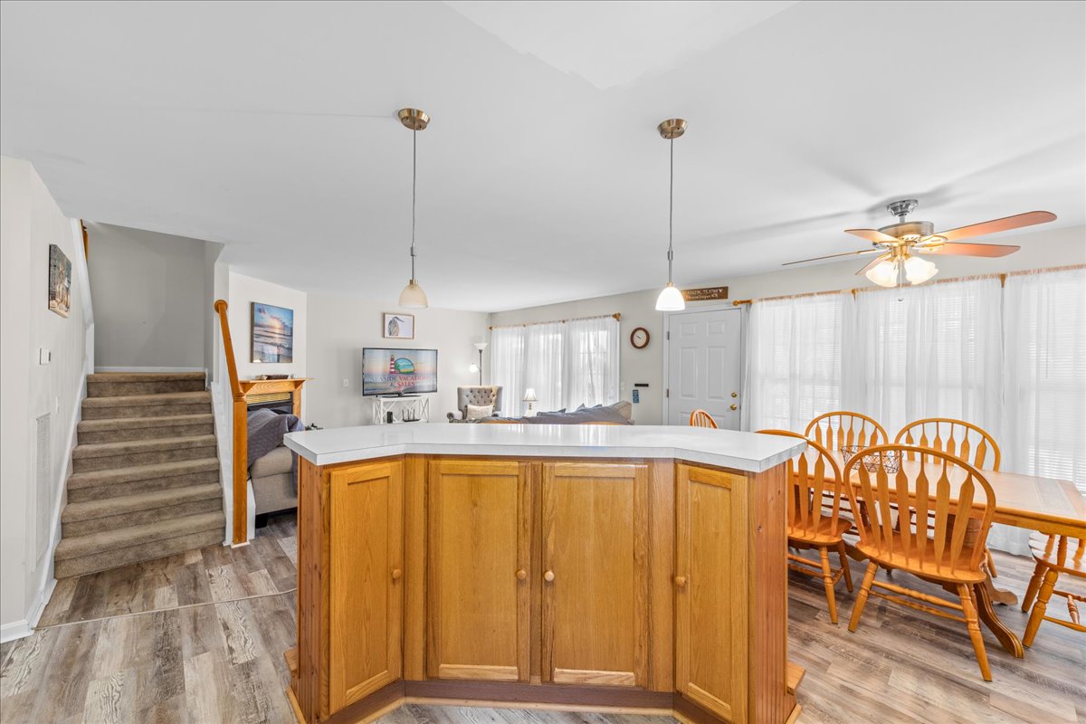Kitchen overlooks Living and Dining Areas.