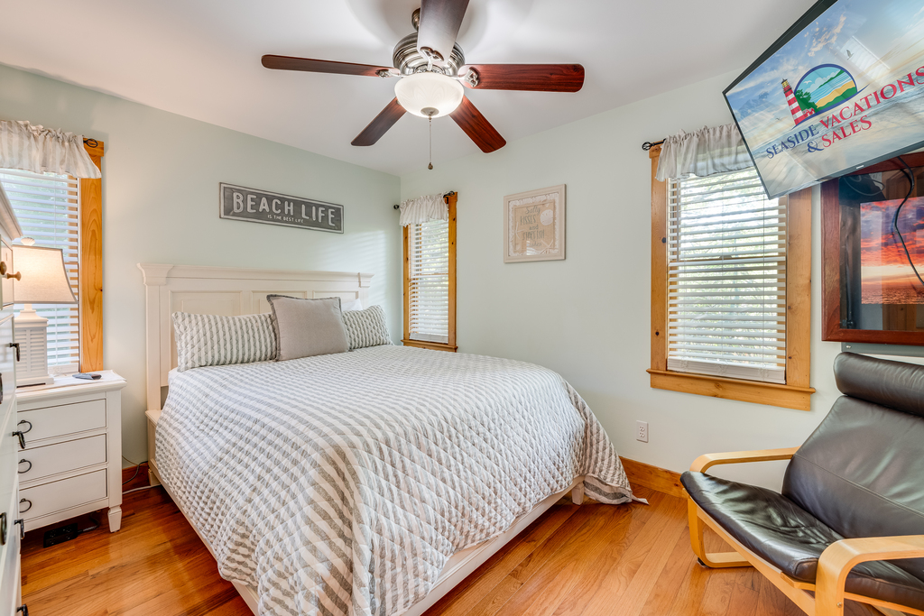 Bedroom 1 is on the main level and has a comfy Queen Bed.