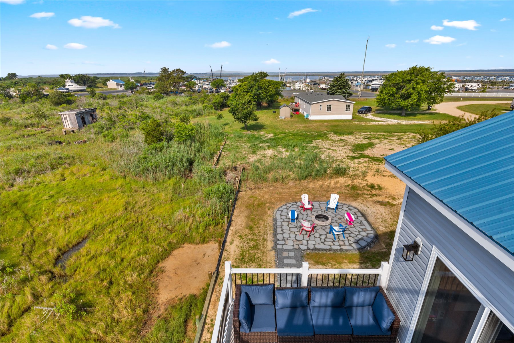 Looking down at the Patio and Fire Pit.