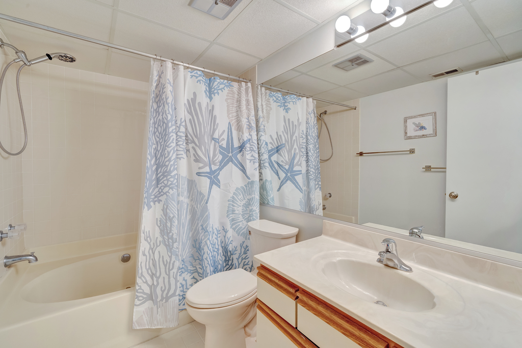 In the Primary Bath, you'll find a Shower/Tub Combo with an oversized Tub.