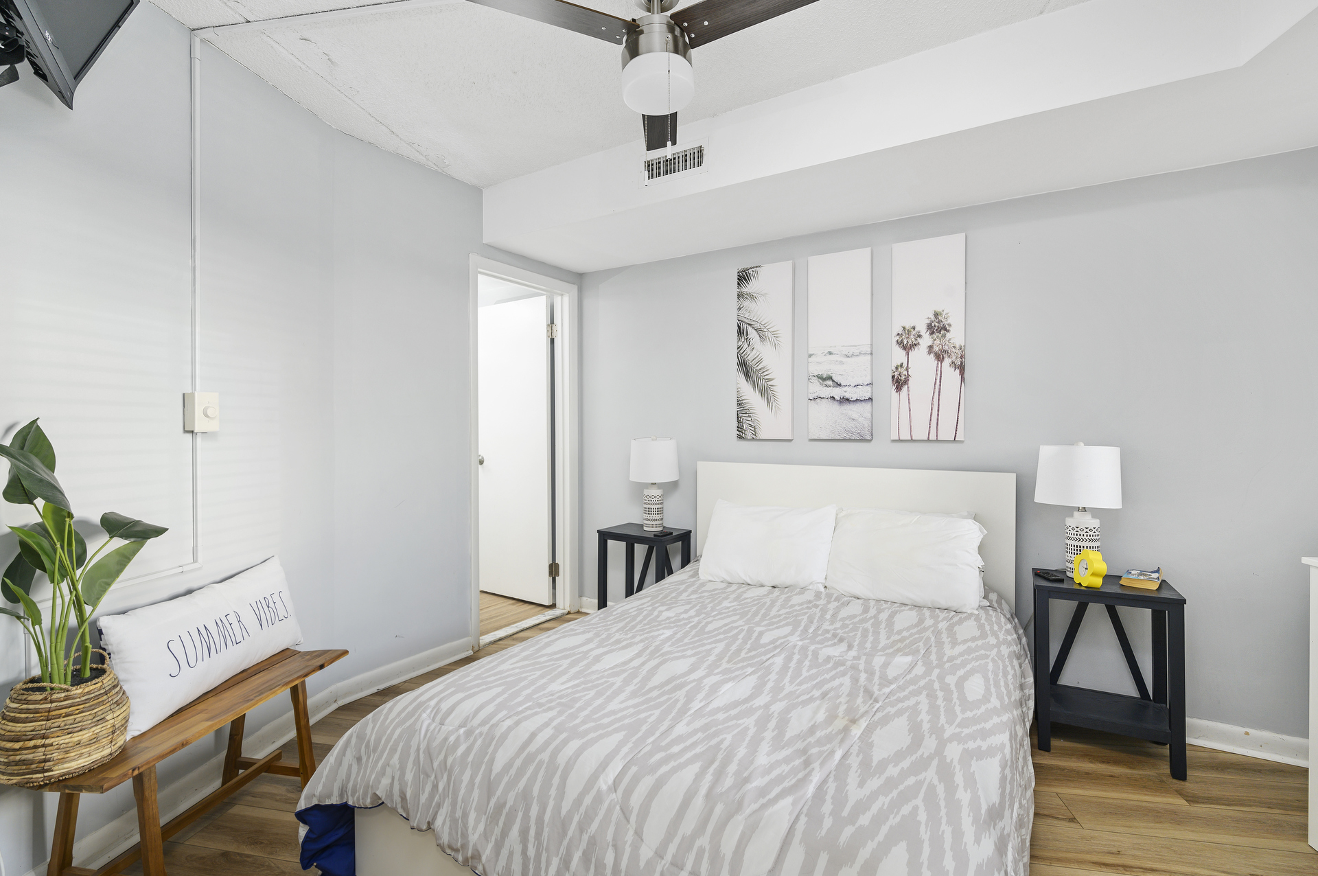 Bedroom 2 has a Plush Queen Bed.