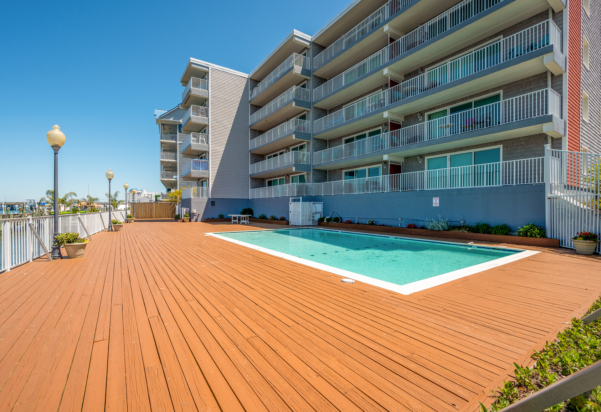 There is a beautiful Outdoor, Seasonal Pool that overlooks the Inlet Bay.