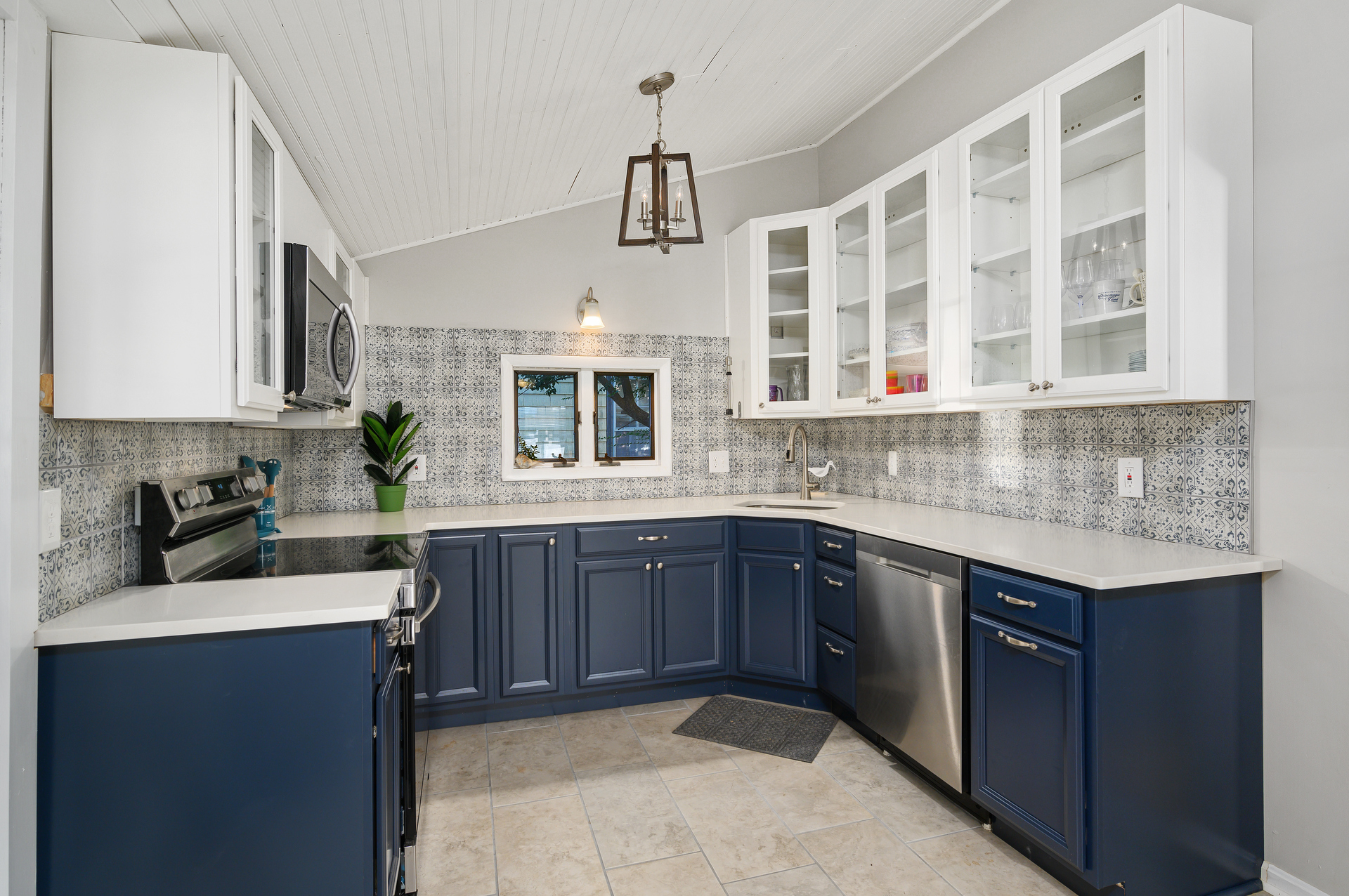 Newly Remodeled Kitchen with Nautical Navy and Crisp White.