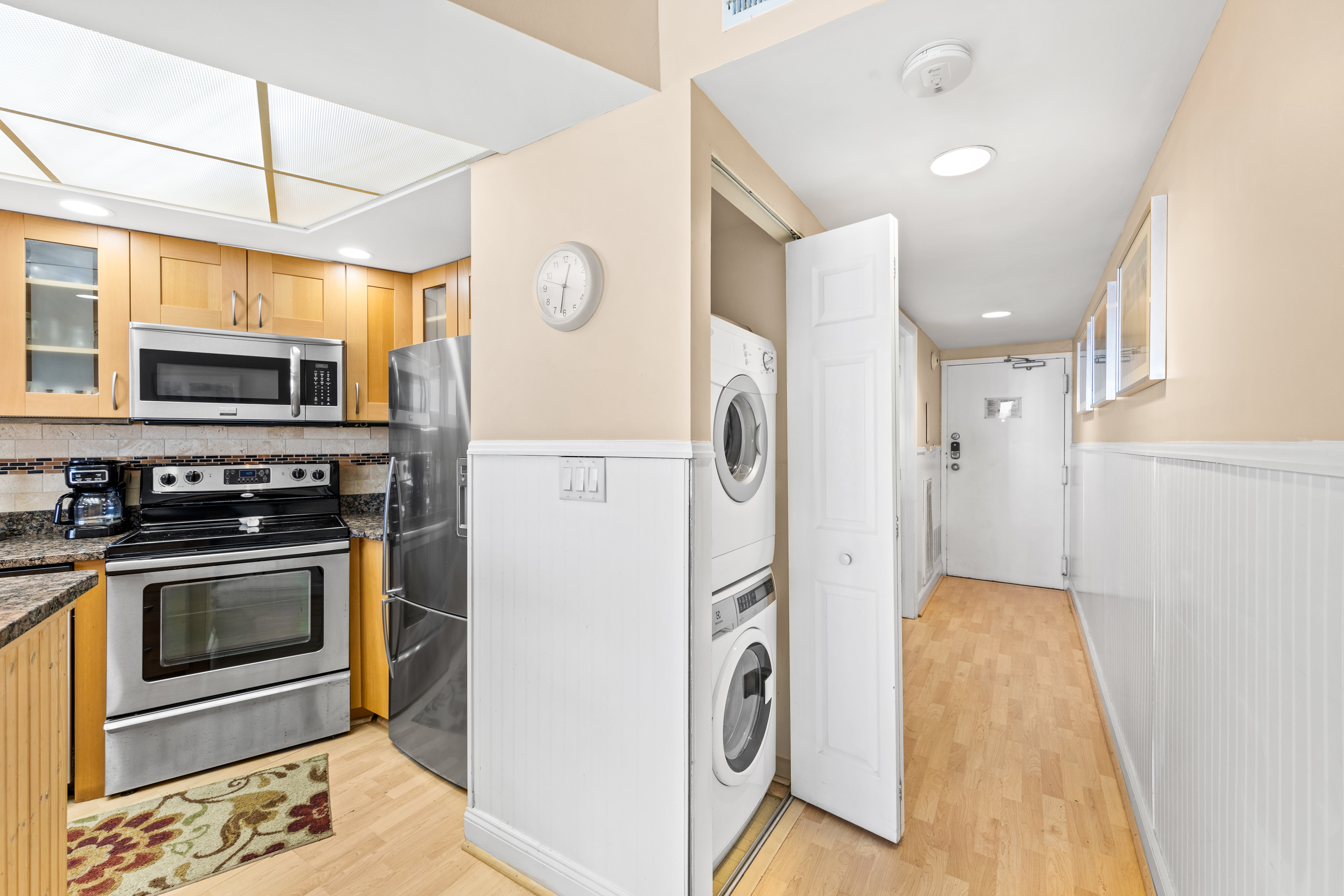 Stacked washer and dryer for your convenience.