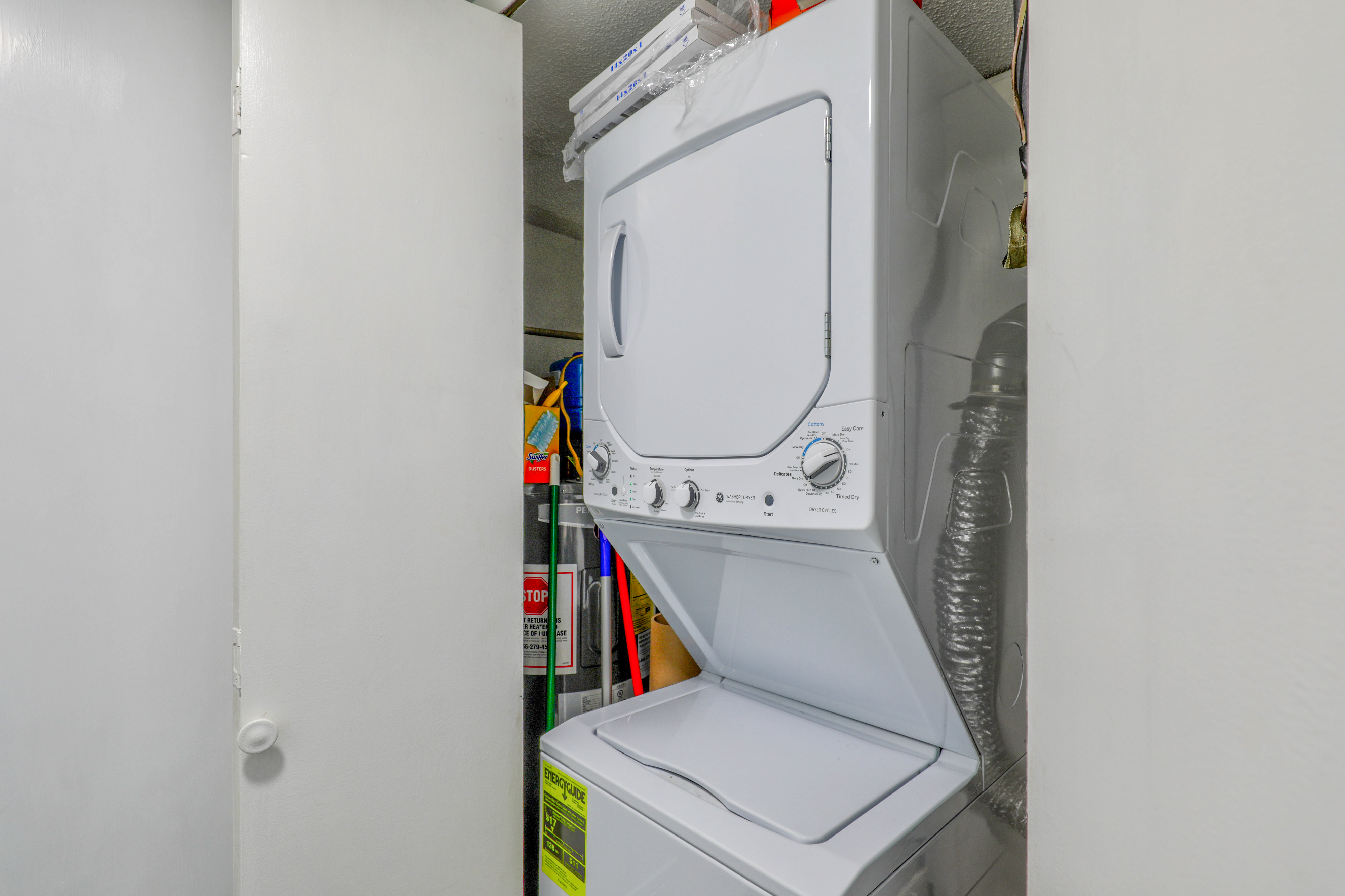 Stacked washer and dryer right in the condo
