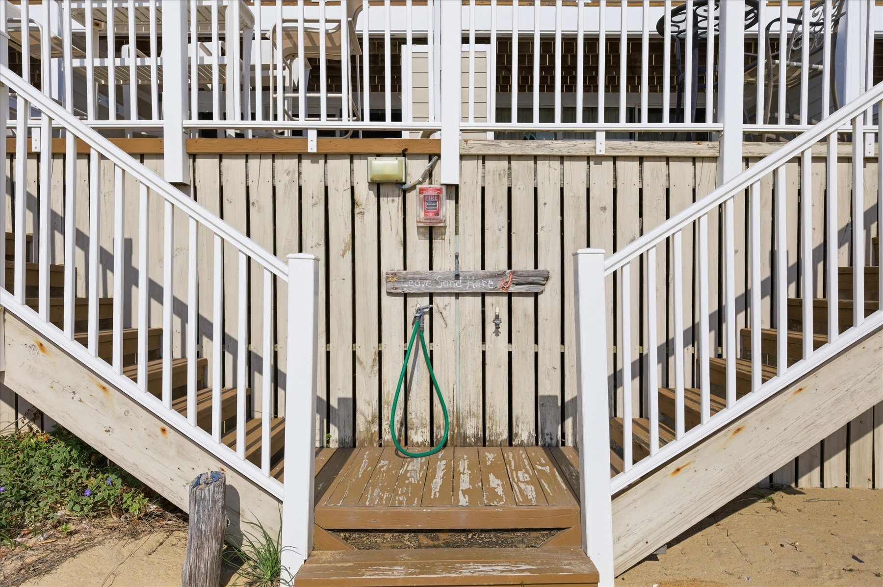 You can walk right down the steps to be directly on the Beach and when your day of fun in the sun is done, there is even a convenient outdoor foot shower to rinse off!