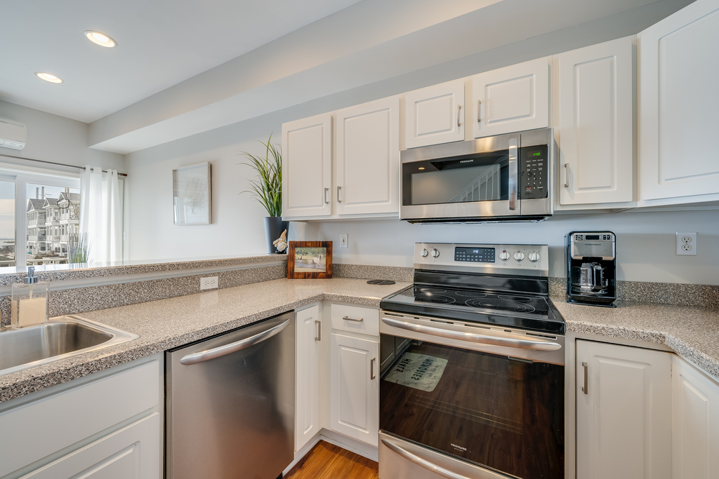The Kitchen is well-stocked with all the comforts of home.
