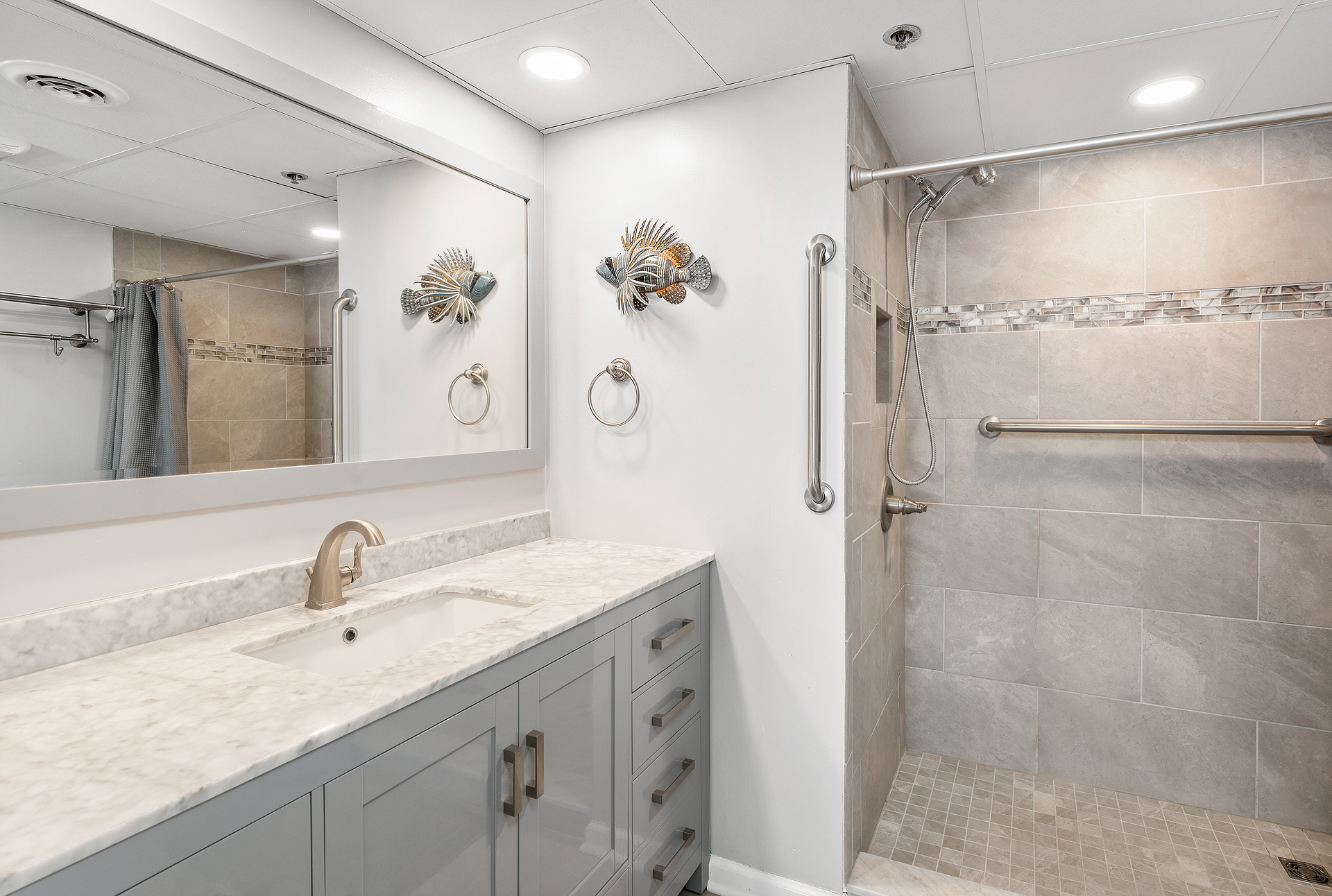 The Gorgeous Primary Bath is a Spa-like retreat with beautiful Vanity and Walk-In Shower