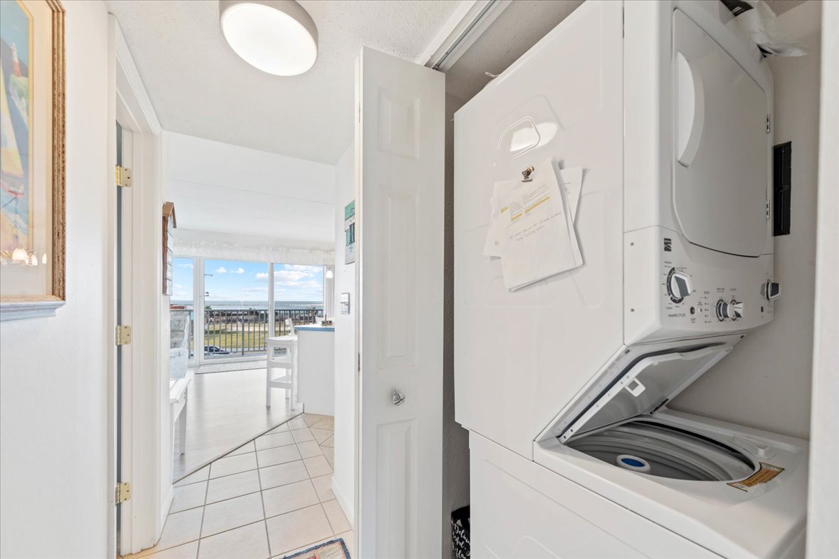 We know laundry is not on your list for vacation but should you need it, there is a stacked Washer/Dryer for added convenience.