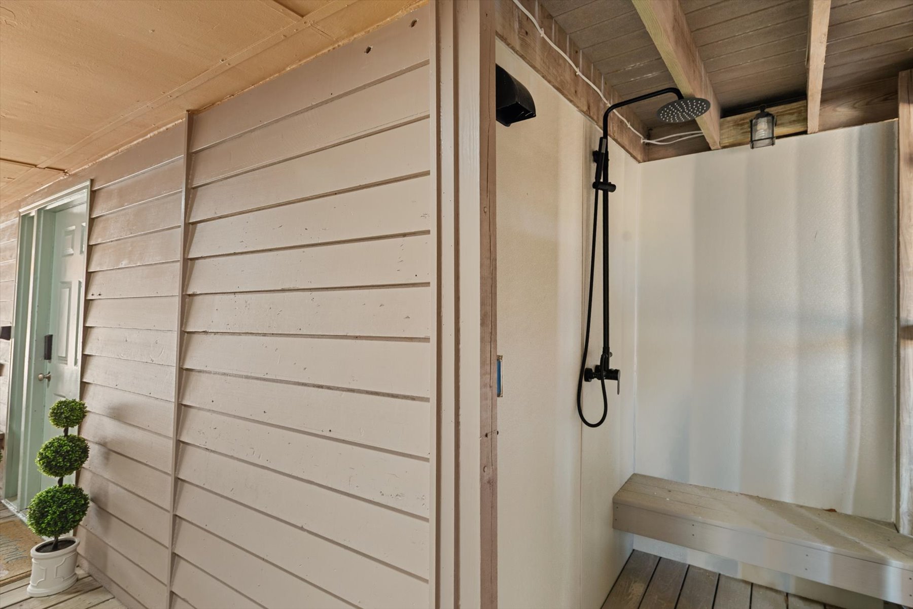 Outdoor shower for rinsing off after the beach