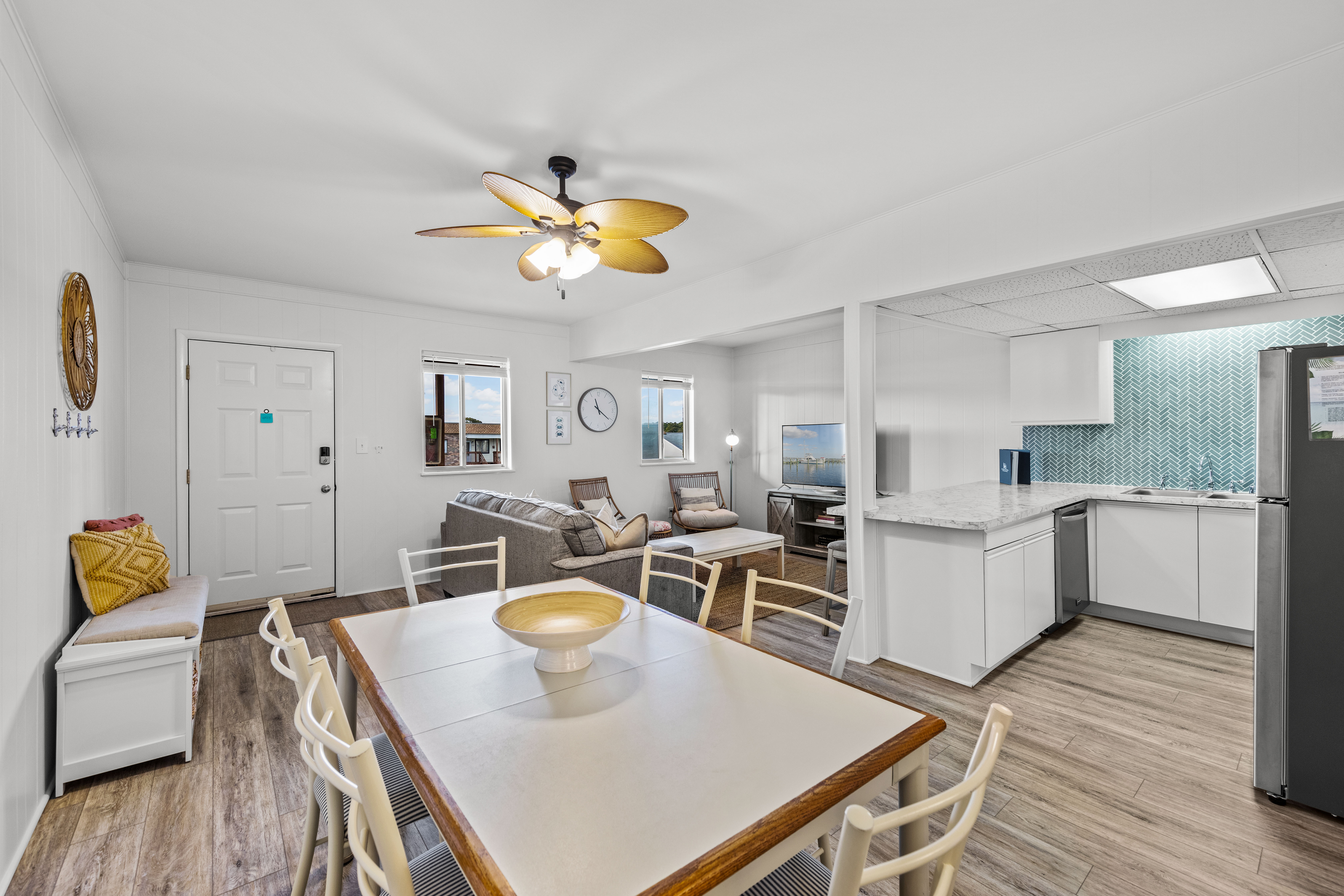 The open floor plan allows the family to spread out while still being all together.