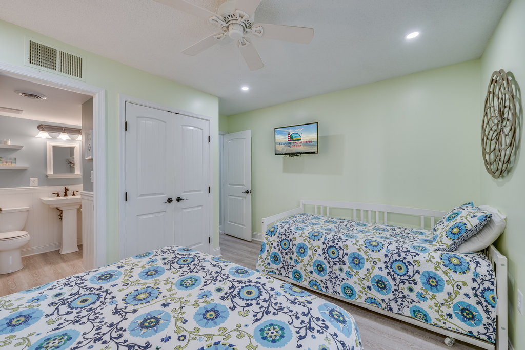 Settle in for the night with a Movie on the Flat Screen TV.