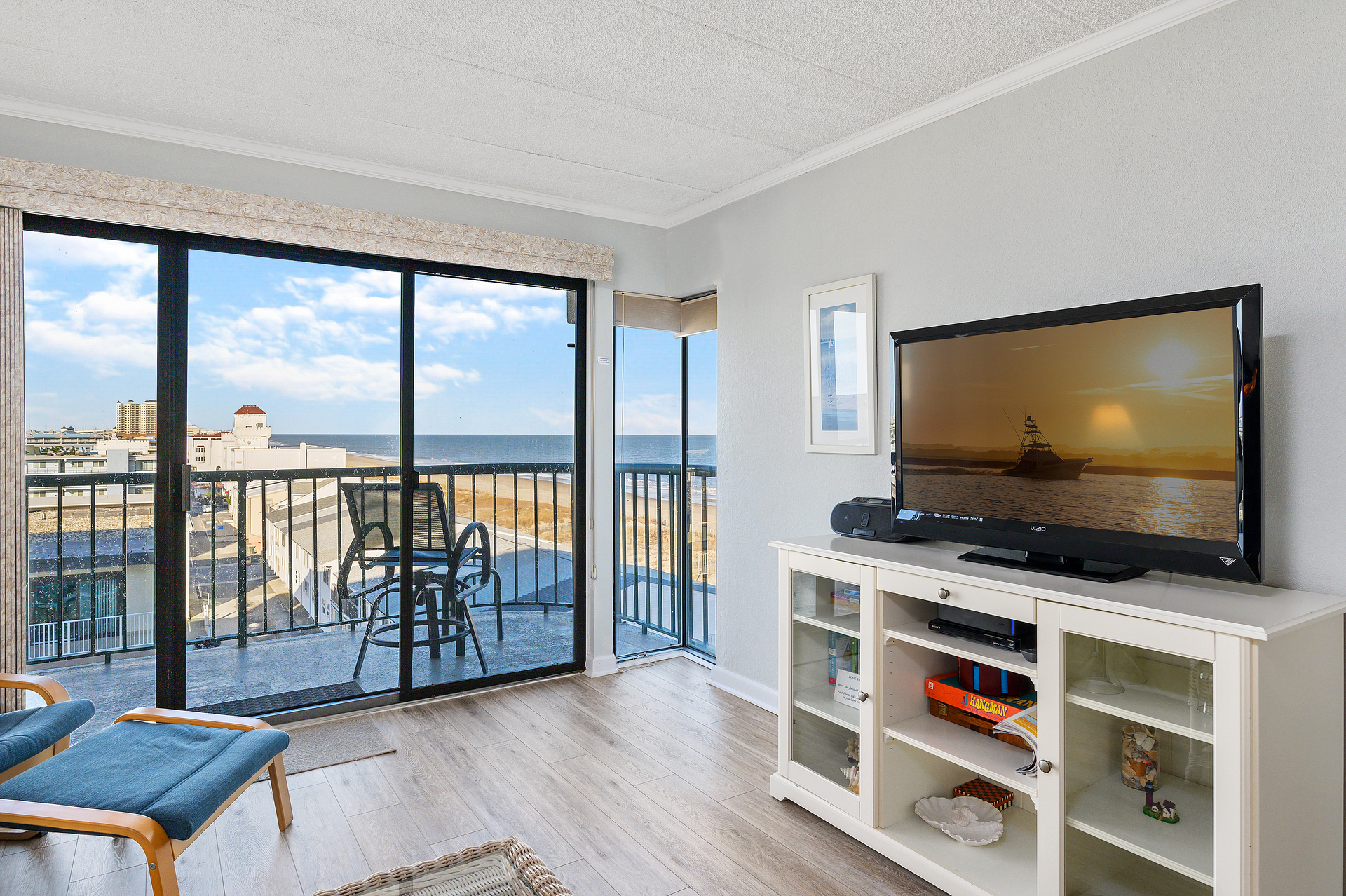 The Glass doors provide gorgeous views of the Beach and Ocean