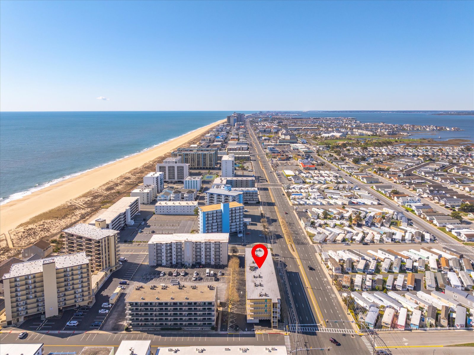 Enjoy open, sunny skies and a classic coastal town view stretching out across the horizon.