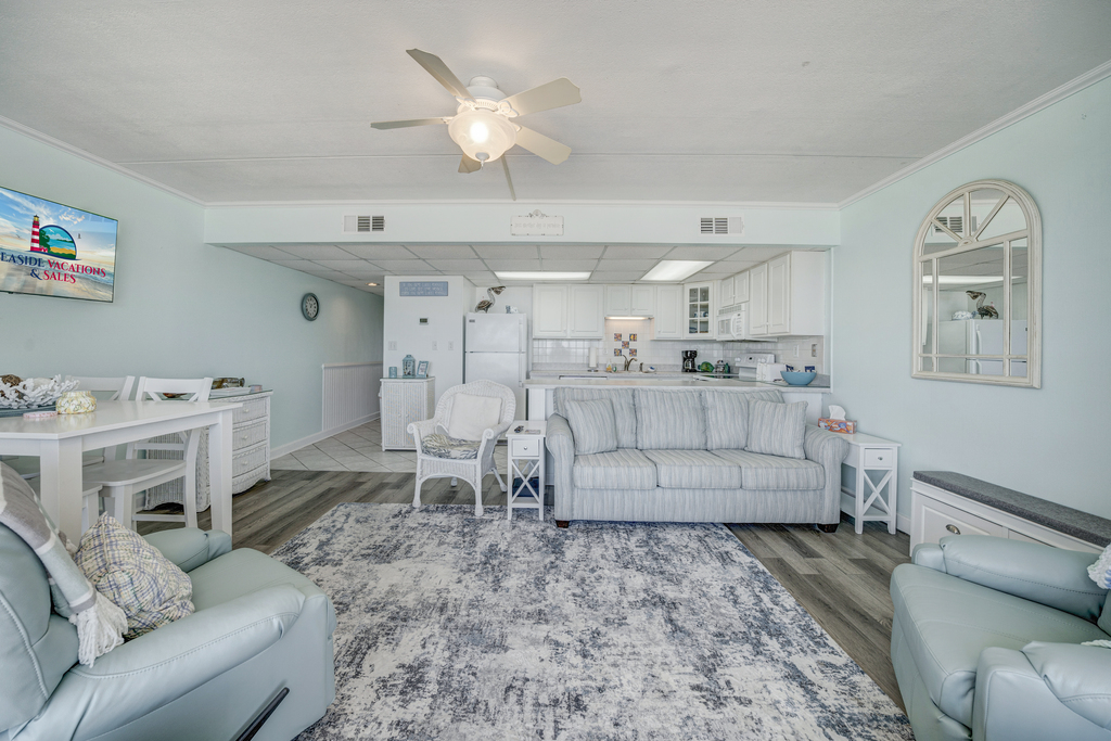 The Living Area provides a welcoming retreat after a day at the Beach or the Pool!