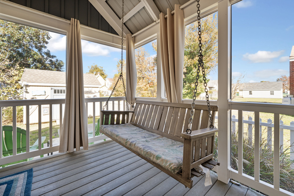 Share stories of the day's adventures on the Porch Swing.